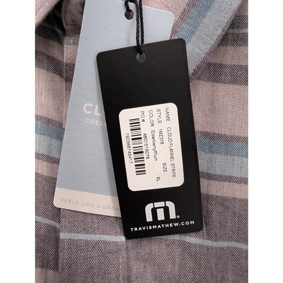 NWT TravisMathew Cloud Flannel Stripe Button-Up in Elderberry/Plum size XL - Picture 5 of 7